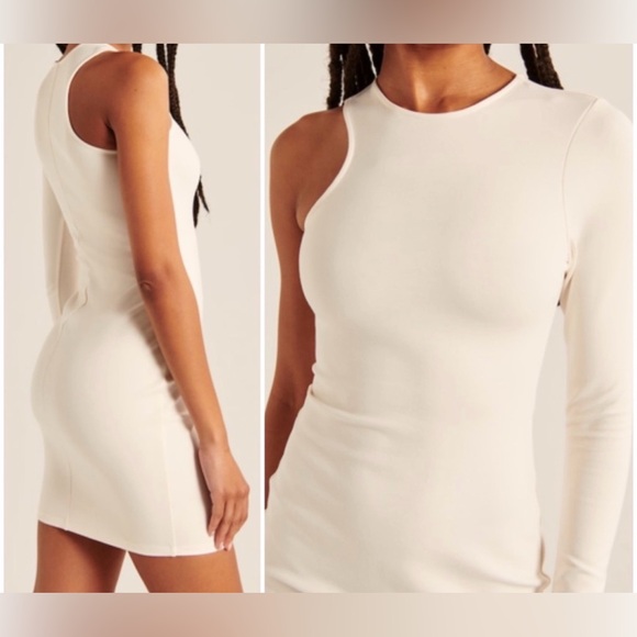 Abercrombie & Fitch One-Shoulder Cream Bodycon Mini Dress - Petite Size XXSP - Picture 6 of 11